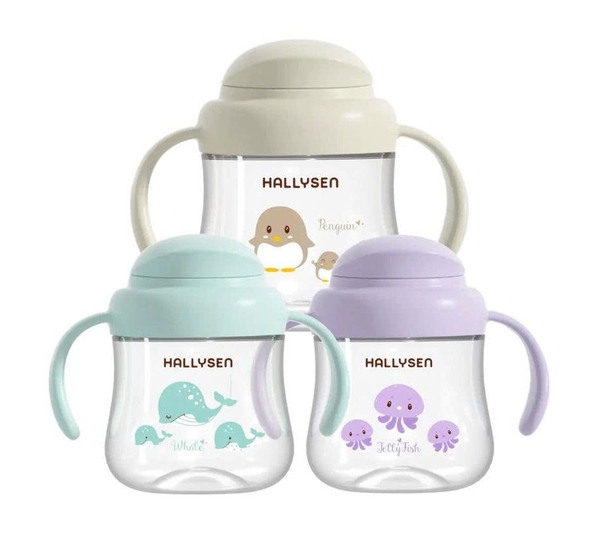 Bình Tập Uống Nước Hallysen Chất Liệu Tritran 210ml - Màu be chim cánh cụt (6M+)