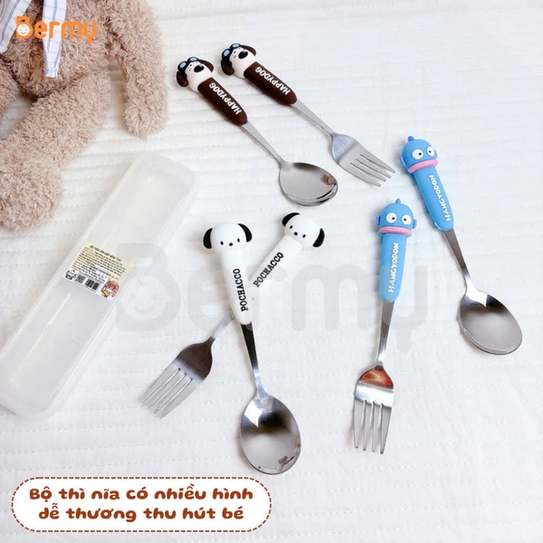 Bộ thìa nĩa Bermy hộp hình thú (màu sắc/ họa tiết ngẫu nhiên)