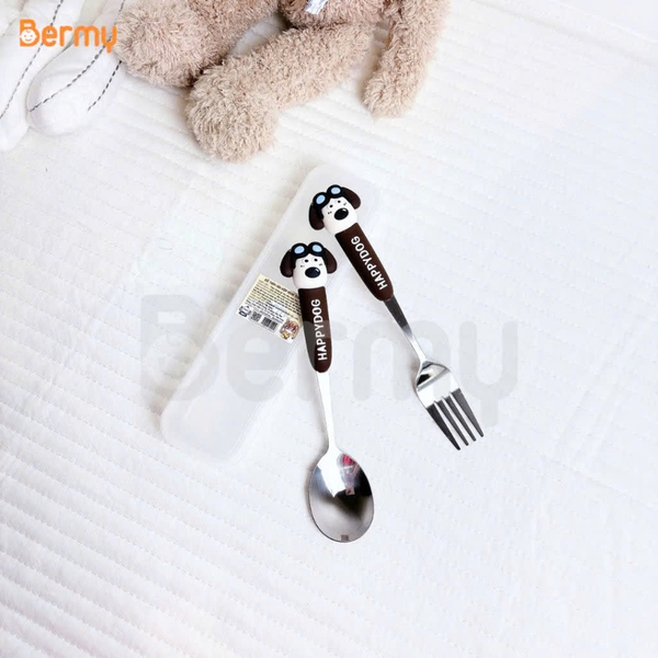 Bộ thìa nĩa Bermy hộp hình thú (màu sắc/ họa tiết ngẫu nhiên)