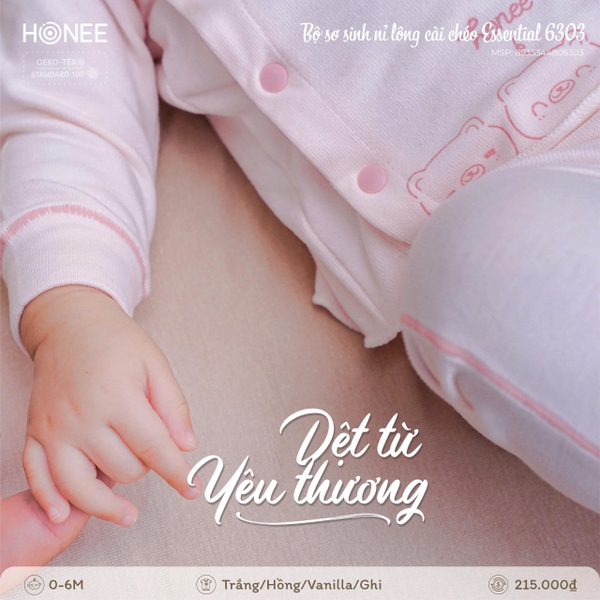 Bộ Sơ Sinh Nỉ Lông Cài Chéo Honee Essential 6303