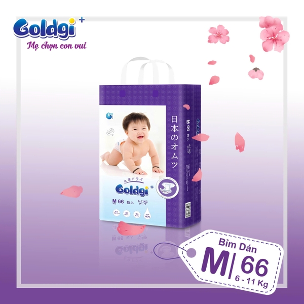 Bỉm - Tã dán Goldgi+ Premium size M 66 miếng  (cho bé 6-11kg)