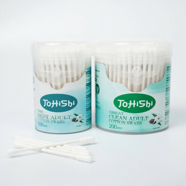Tăm bông ngoáy tai trẻ em TOHISHI 100% bông tự nhiên, 2 đầu kháng khuẩn an toàn cho bé 220 que