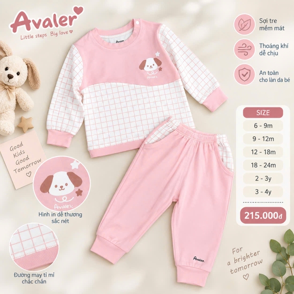 Bộ kẻ caro hình cún Avaler