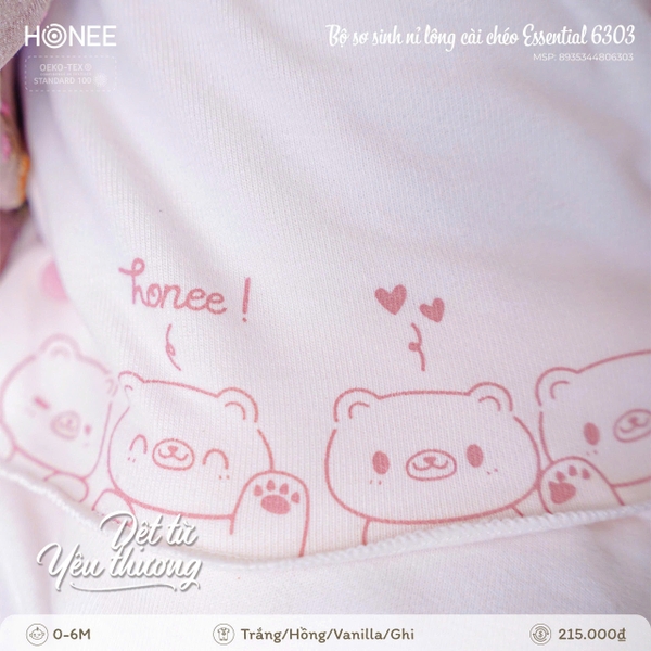 Bộ Sơ Sinh Nỉ Lông Cài Chéo Honee Essential 6303