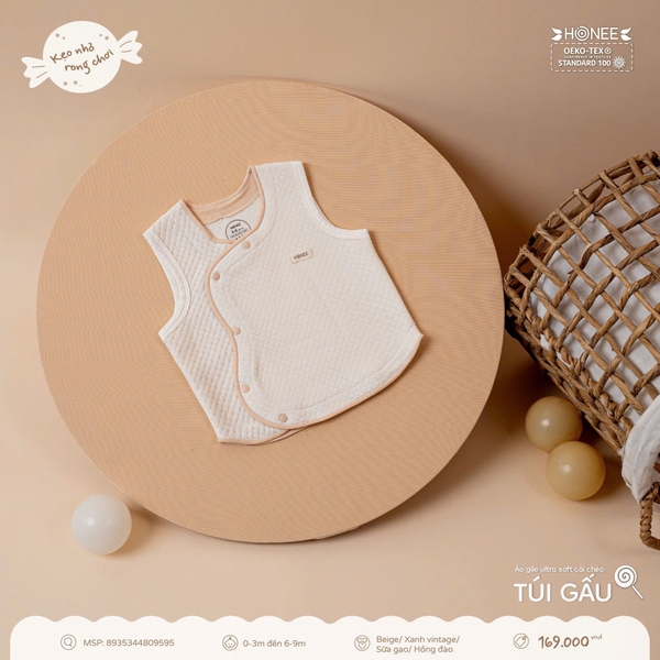 Áo gile Ultra Soft cài chéo túi gấu Honee 9595