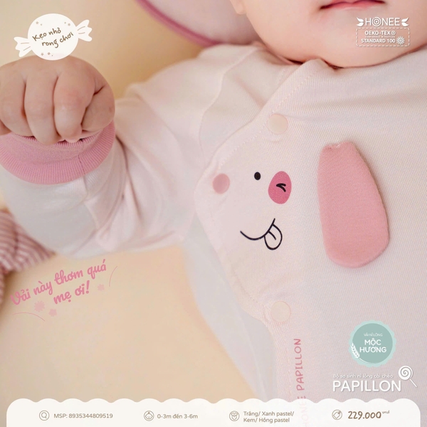 Bộ sơ sinh nỉ lông cài chéo Papillon Honee 9519