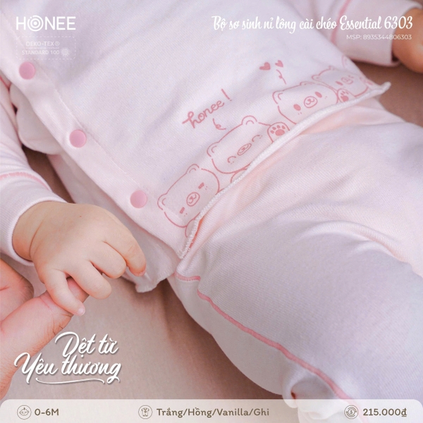 Bộ Sơ Sinh Nỉ Lông Cài Chéo Honee Essential 6303