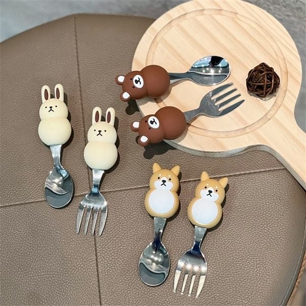 Set thìa dĩa thú hồ lô cho bé kèm hộp
