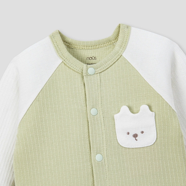Bộ dài cài thẳng màu xanh lá phối trắng NewBorn NOUS