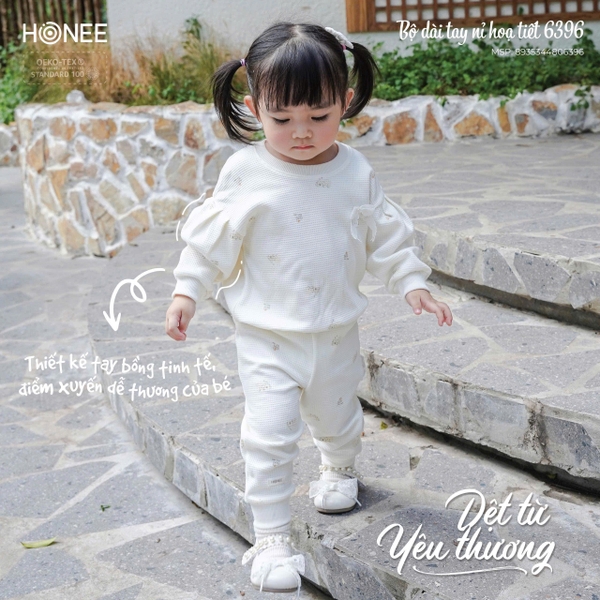 Bộ dài tay nỉ họa tiết Honee 6396