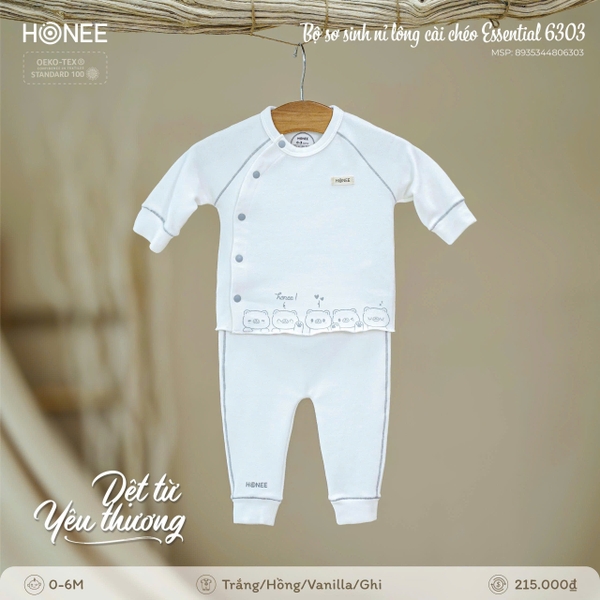 Bộ Sơ Sinh Nỉ Lông Cài Chéo Honee Essential 6303
