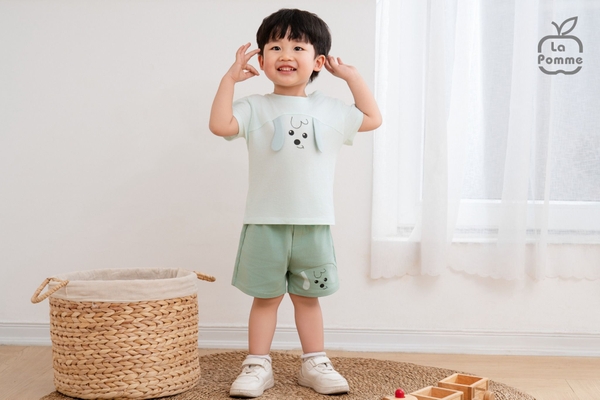Bộ cộc tay La Pomme Chơi cùng bé con (Màu Xanh)