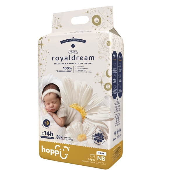 Bỉm - Tã dán Hoppi RoyalDream cao cấp size NB66 miếng (cho trẻ <= 5kg)