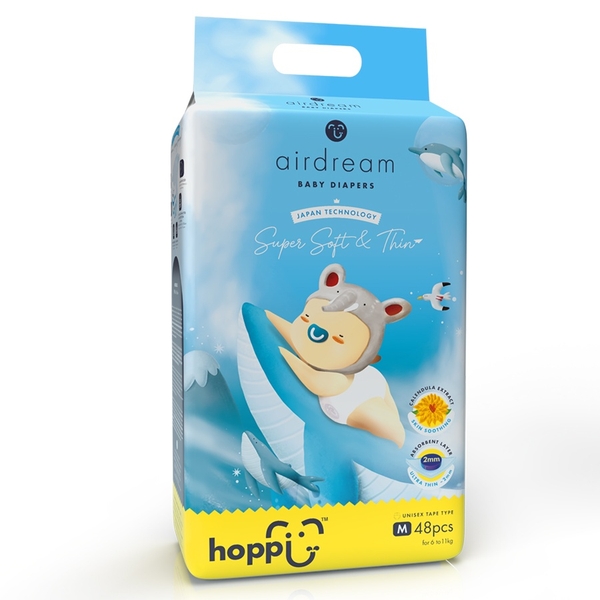 Bỉm - Tã dán Hoppi Airdream size M48 miếng (cho bé 6 - 11kg)