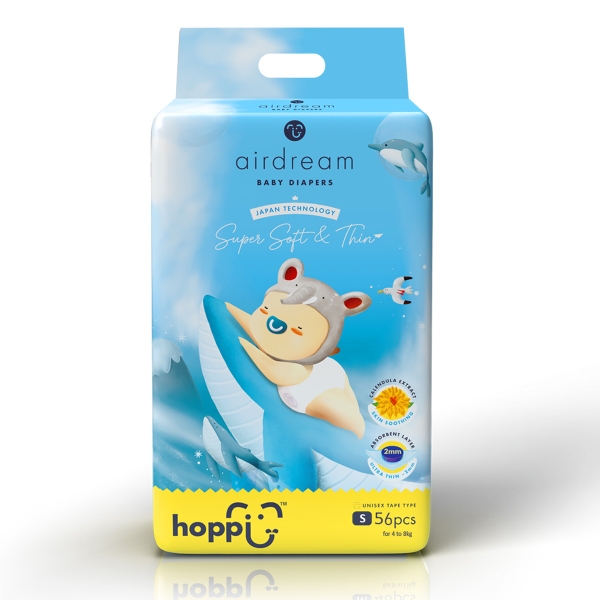 Bỉm - Tã dán Hoppi Airdream size S56 miếng (cho bé 4 - 8kg)