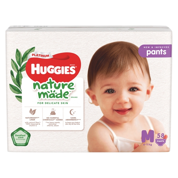 Bỉm - Tã quần Huggies Nature size M58 miếng (cho bé 6 - 11kg)