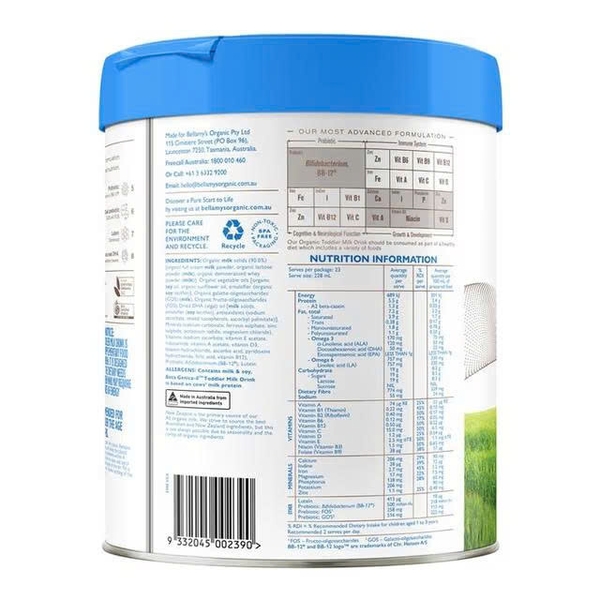 Sữa Bellamy's Organic A2 số 3 800g cho bé 1-2 tuổi