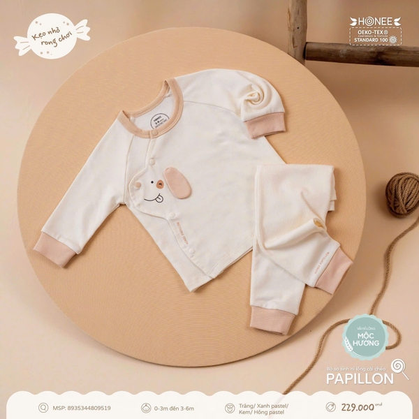 Bộ sơ sinh nỉ lông cài chéo Papillon Honee 9519