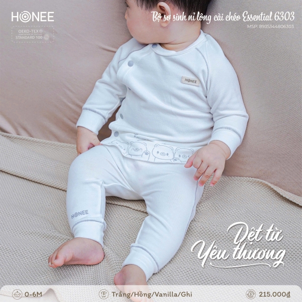 Bộ Sơ Sinh Nỉ Lông Cài Chéo Honee Essential 6303