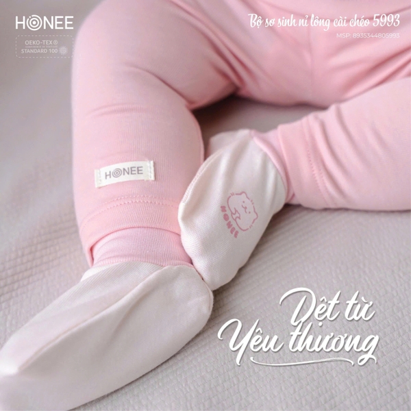 Bộ sơ sinh nỉ lông cài chéo Honee 5993