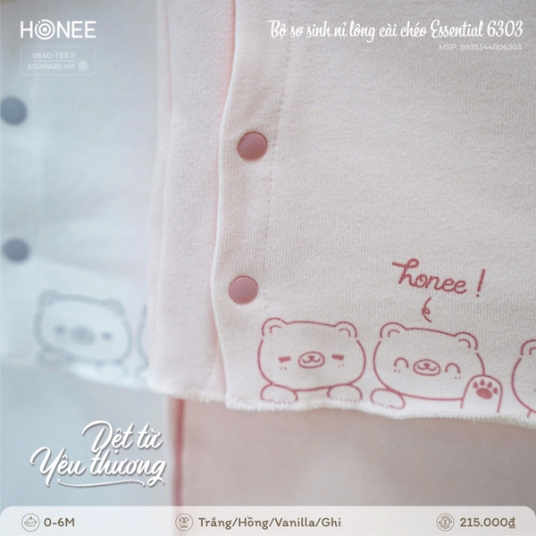 Bộ Sơ Sinh Nỉ Lông Cài Chéo Honee Essential 6303