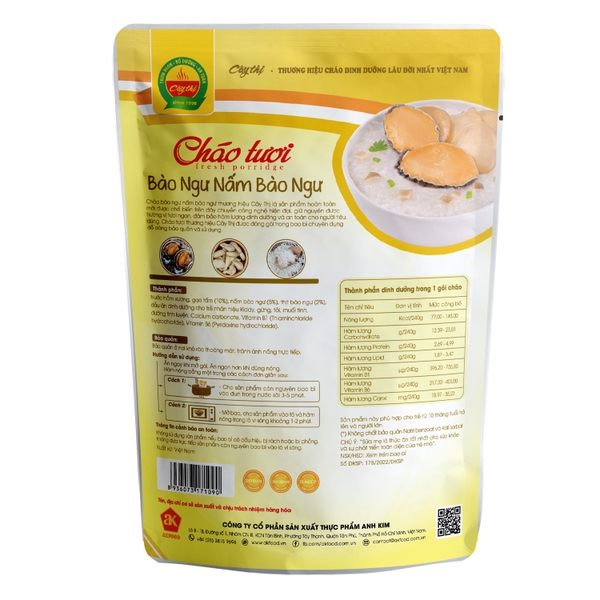 Cháo tươi Cây Thị Bào Ngư Nấm Bào Ngư 240g cho bé trên 10 tháng
