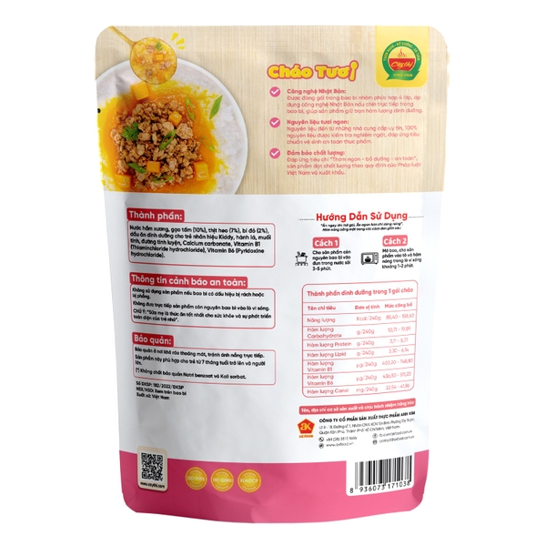 Cháo tươi Cây Thị Thịt Heo Bí Đỏ 240g cho bé trên 7 tháng