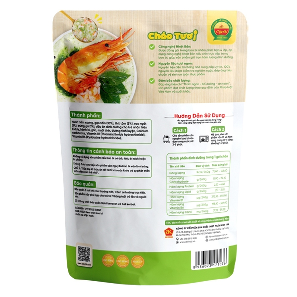 Cháo tươi Cây Thị Tôm Rau Ngót 240g cho bé trên 7 tháng