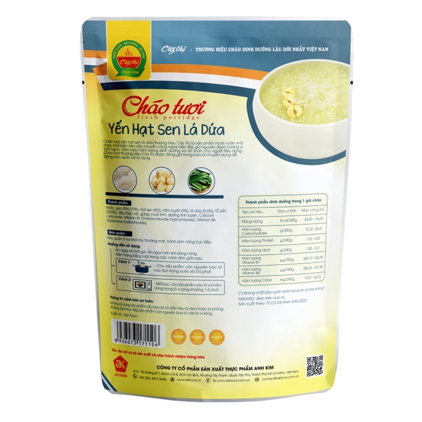 Cháo tươi Cây Thị Yến Hạt Sen Lá Dứa 240g cho bé trên 10 tháng