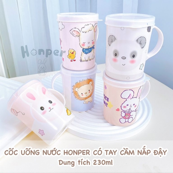 Cốc uống nước Honper HP2410 có nắp đậy 230ml (Họa tiết ngẫu nhiên)
