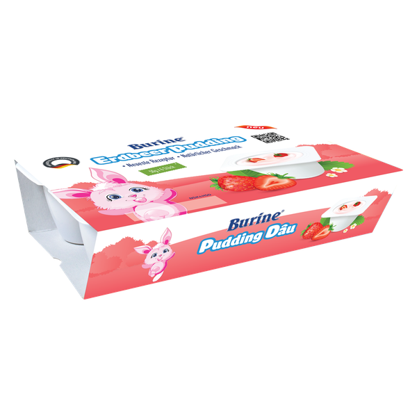 Cháo sữa Pudding Burine 300g - Vị Dâu (vỉ 6 hũ x 50g) cho bé 6M+