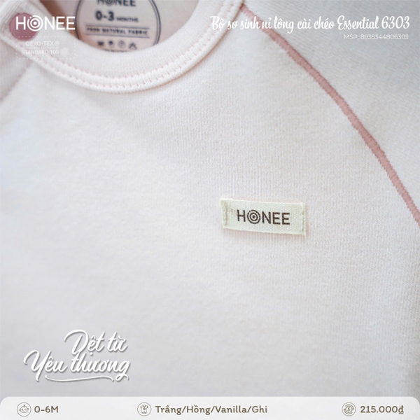 Bộ Sơ Sinh Nỉ Lông Cài Chéo Honee Essential 6303