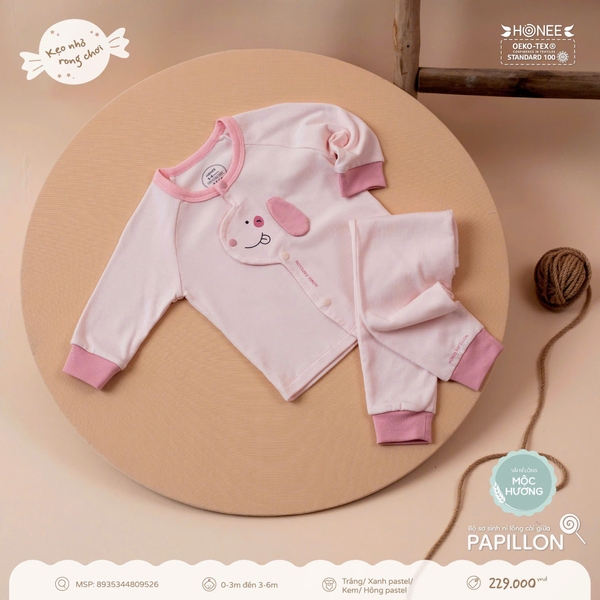 Bộ sơ sinh nỉ lông cài giữa Papillon Honee 9526