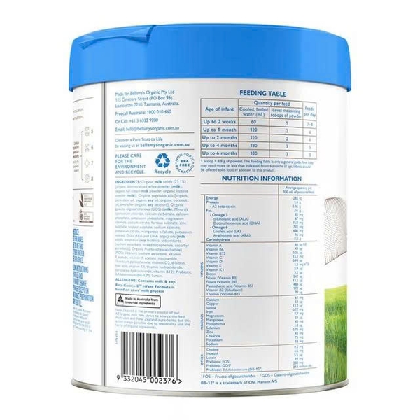 Sữa Bellamy's Organic A2 số 1 800g cho bé 0-6 tháng tuổi