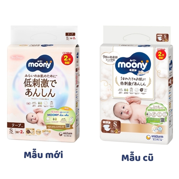 Bỉm - Tã dán Moony Trắng Size S58 cộng 2 miếng (cho bé 4 - 8kg)
