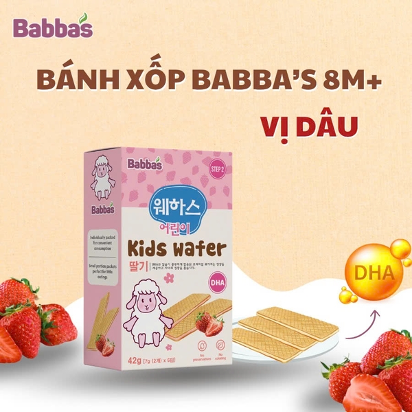 Bánh xốp Babba's vị Dâu (42g) cho bé 8M+
