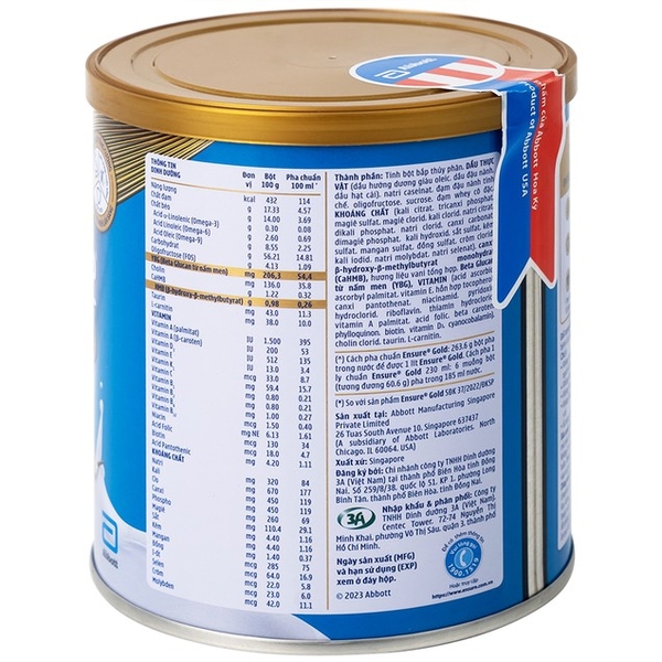 Sữa Ensure Gold hương Vani, ít ngọt 380g