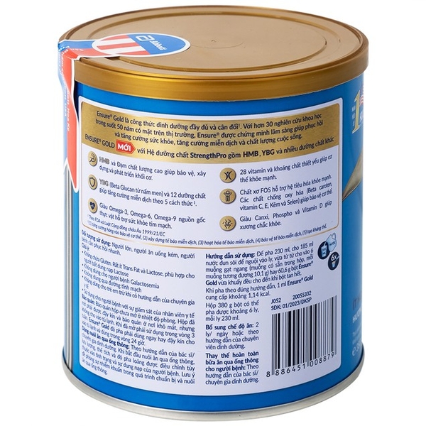 Sữa Ensure Gold hương Vani, ít ngọt 380g