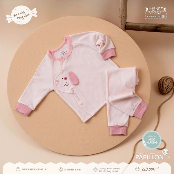 Bộ sơ sinh nỉ lông cài chéo Papillon Honee 9519