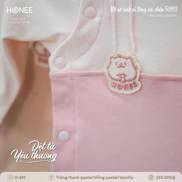 Bộ sơ sinh nỉ lông cài chéo Honee 5993