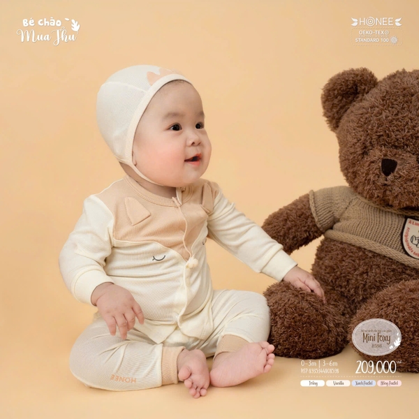 Bộ sơ sinh dài tay cài giữa Mini Foxy Honee 8598