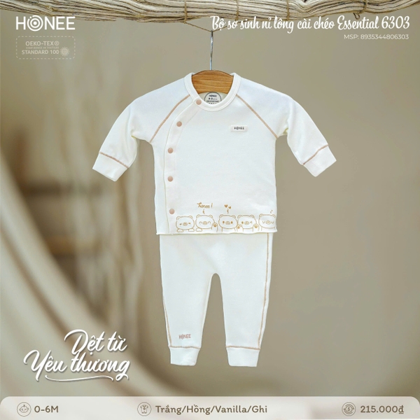 Bộ Sơ Sinh Nỉ Lông Cài Chéo Honee Essential 6303
