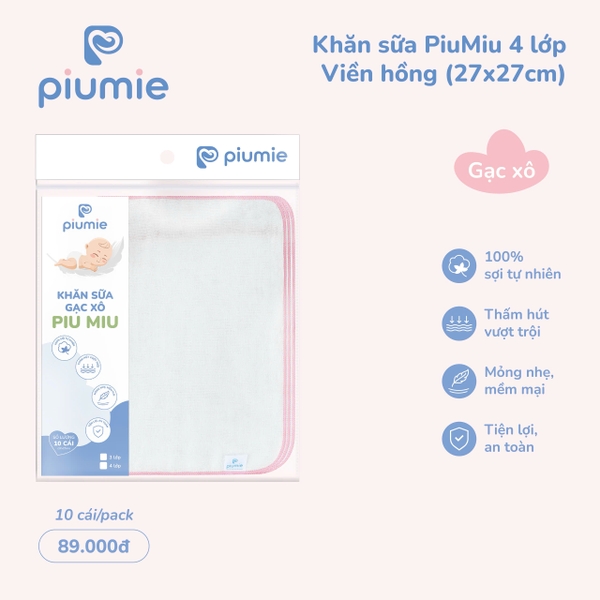Set 10 khăn sữa gạc xô Piumie cotton 4 lớp (27x27cm)