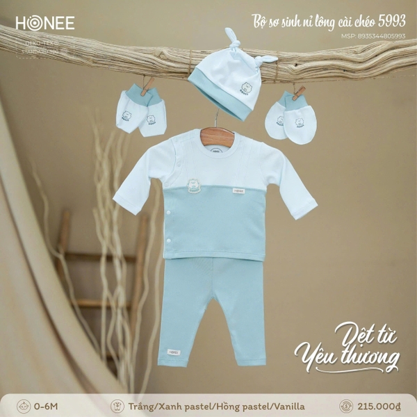 Bộ sơ sinh nỉ lông cài chéo Honee 5993