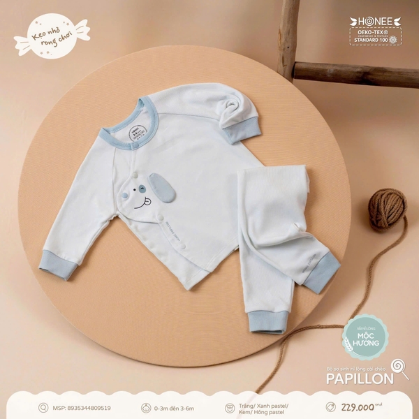 Bộ sơ sinh nỉ lông cài chéo Papillon Honee 9519