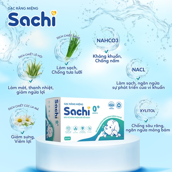 Gạc răng miệng Sachi 0M+ (Hộp 30 gói)