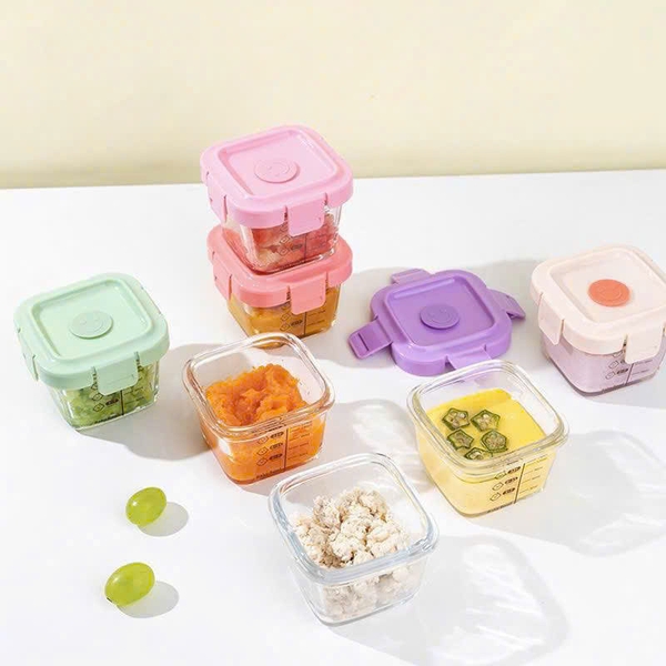 Hộp trữ đông thủy tinh hình mặt cười có vạch chia 140ml