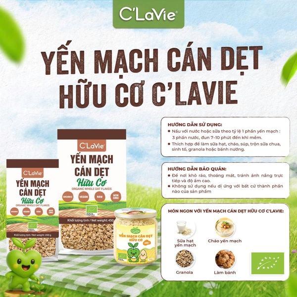 Yến mạch cán dẹt hữu cơ C'LaVie 70g