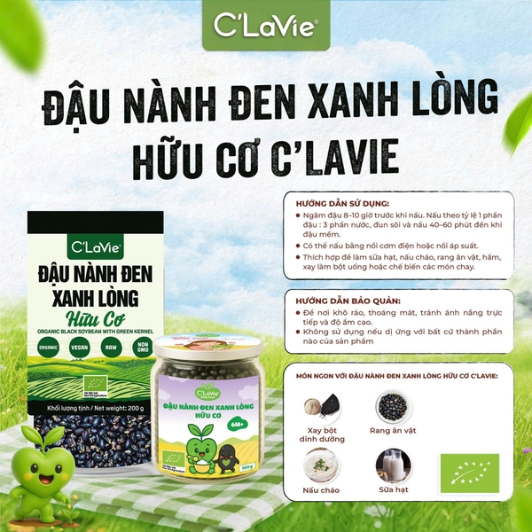 Đậu nành đen xanh lòng hữu cơ C'LaVie 100g