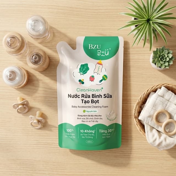 Nước rửa bình tạo bọt không mùi Bzu Bzu túi 400ml
